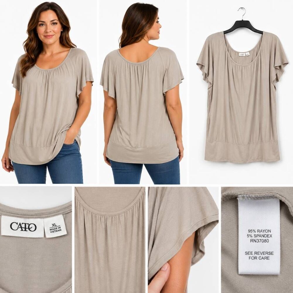 Cato Beige Scoop Neck Blouse XL